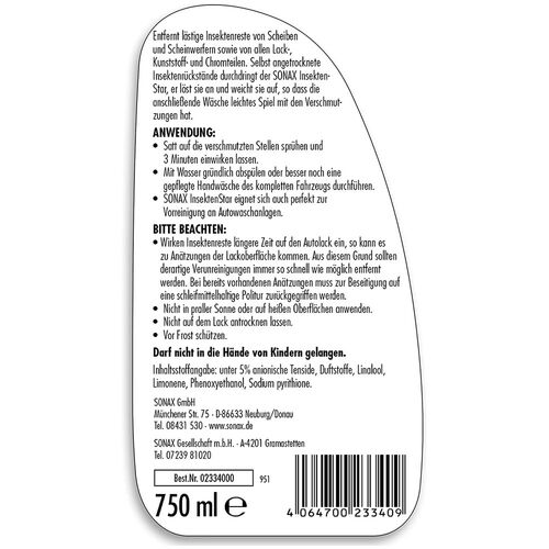 SONAX Insekten Star очиститель остатков насекомых 750 мл, изображение 2