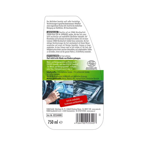 SONAX Clean Star Innerreiniger універсальний очисник інтерʼєру 750 мл, зображення 2