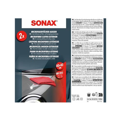 SONAX Microfaser Tücher Außen набор салфеток из микрофибры для кузова 40x40 см 2 шт, изображение 3