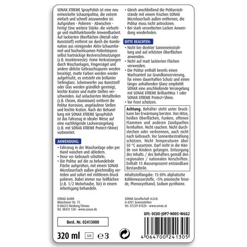 SONAX XTREME Spray Polish пенный очиститель кузова с блеском 320 мл, изображение 2