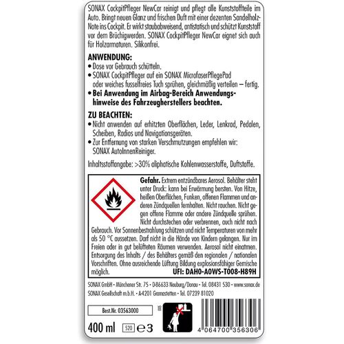 SONAX Глянцевый очиститель пластика Cockpit-Pfleger (400 мл), изображение 3