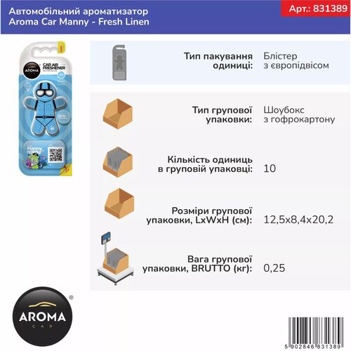 Ароматизатор Aroma Car Manny Fresh Linen: свежесть чистого белья, изображение 3