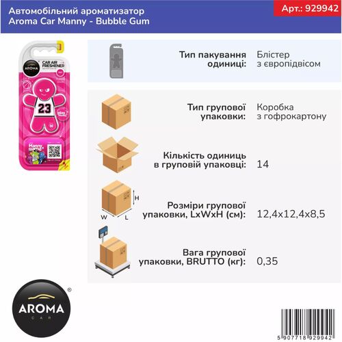 Ароматизатор Aroma Car Manny Bubble Gum: сладкая свежесть, изображение 3