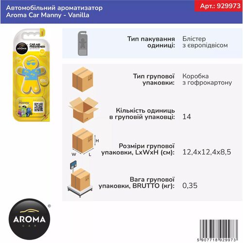 Ароматизатор Aroma Car Manny Vanilla: нежность ванили на обдув, изображение 3