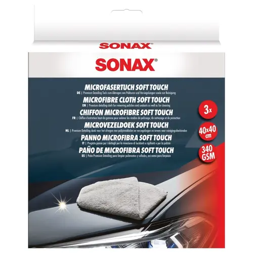 SONAX Microfaser Tuch Soft Touch набір серветок з мікрофібри 40х40 см 340 gsm 3 шт, зображення 2