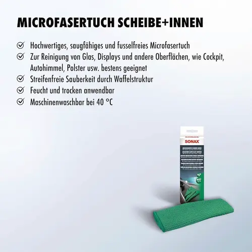 SONAX Microfasertuch Scheibe +Innen микрофибра для стекла и интерьера 38x38 см, изображение 6
