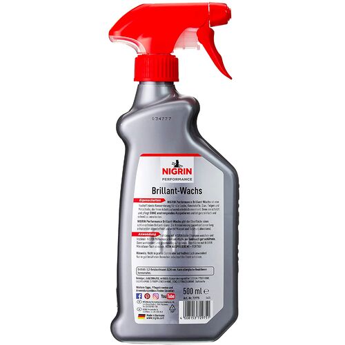 NIGRIN Performance Brillant-Wachs Detailer Turbo швидкий віск для кузова у тригері 500 мл, зображення 2