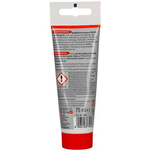 NIGRIN Performance Metall-Politurpaste паста для полировки металлов и хрома 75 мл, изображение 2