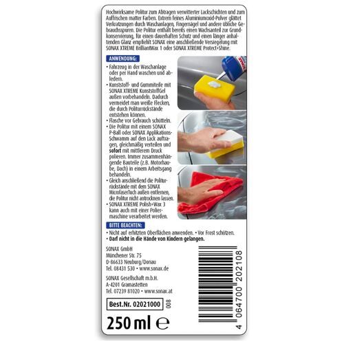 SONAX XTREME Polish + Wax 3 Hybrid NPT очищающий полироль с воском 250 мл, Количество: 250 мл, изображение 5