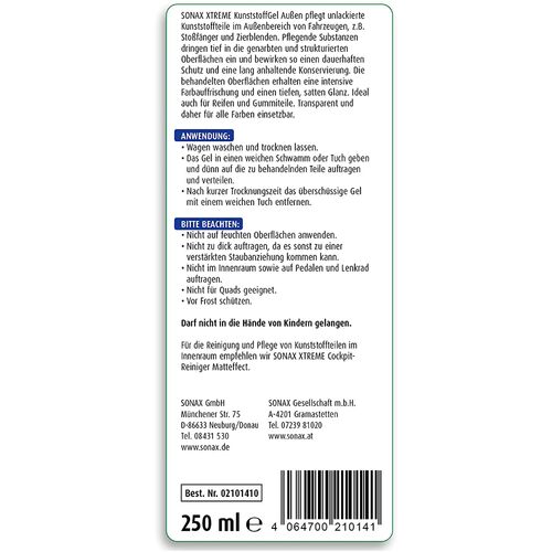 SONAX XTREME Knuststoff Gel (Plastic Restorer) гель для догляду за пластиком автомобіля 250 мл, зображення 5