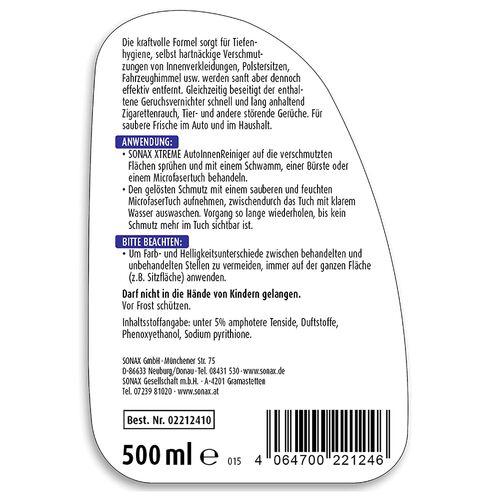 SONAX XTREME Auto Innen Reiniger очищувач інтер'єру автомобіля, засіб для виведення плям, нейтралізатор запахів 500 мл, зображення 7