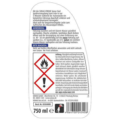 SONAX XTREME Spray + Seal (Protect) швидкий герметик кузова з силантом та блиском 750 мл, зображення 5