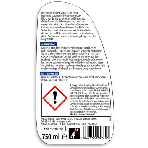 SONAX XTREME Ceramic Spray Coating Versiegelung керамический герметик кузова 750 мл, изображение 5