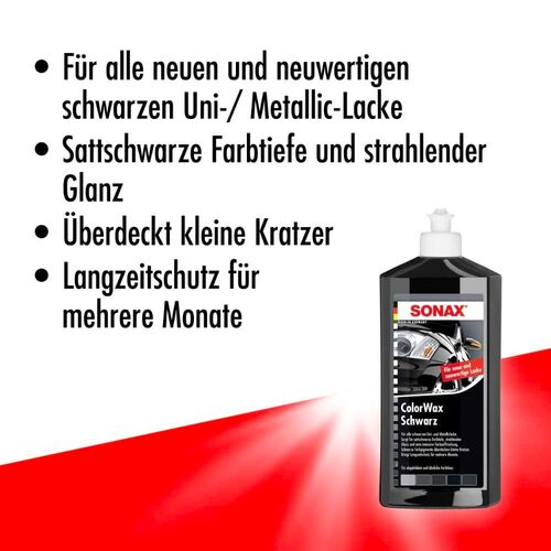 SONAX ColorWax Schwarz черный жидкий воск для кузова автомобиля 500 мл, изображение 6