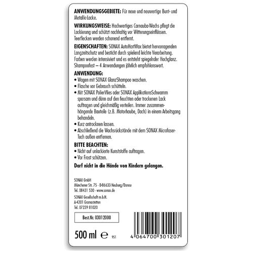 SONAX Auto Hart Wax жидкий горячий воск карнауба 500 мл, Количество: 500 мл, изображение 6