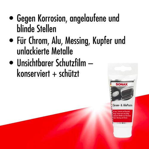 SONAX Chrome+ AluPaste полироль для хрома, алюминия, латуни 75 мл, изображение 7