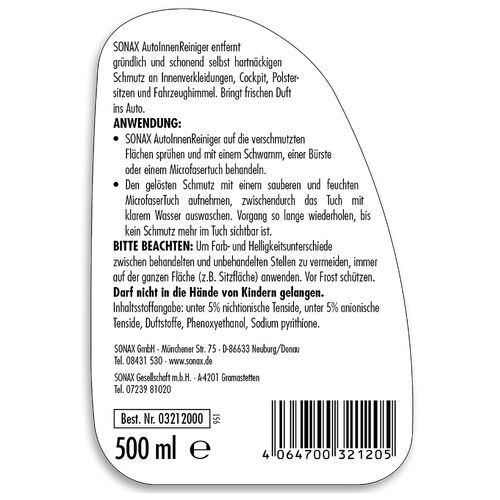 SONAX Autoinnen Reiniger очищувач салону автомобіля 500 мл, зображення 6
