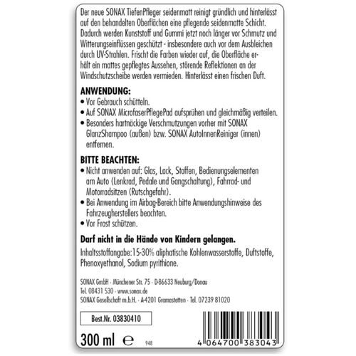 SONAX TiefenPfleger Seidenmatt полироль для пластика и резины с матовым эффектом 300 мл, изображение 6