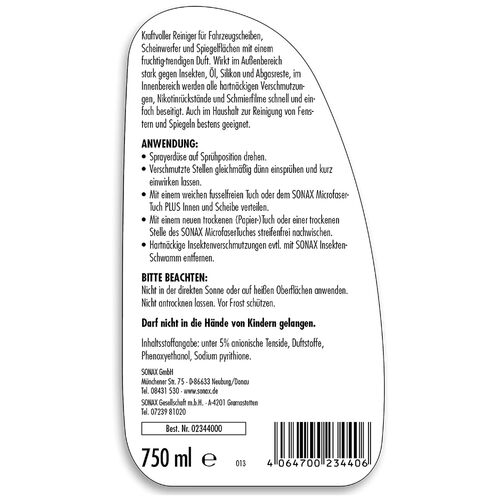 Очиститель для стекол и зеркал, 750 мл, Sonax ScheibenStar (234400), изображение 5