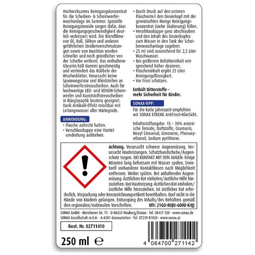 SONAX XTREME Scheiben Reiniger концентрат омывателя летний 1:100 250 мл, изображение 6