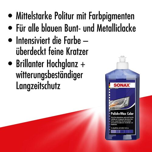 SONAX Polish +Wax Color синій поліроль тефлон з воском 250 мл, Колір: Синій, Обʼєм: 250 мл, зображення 5