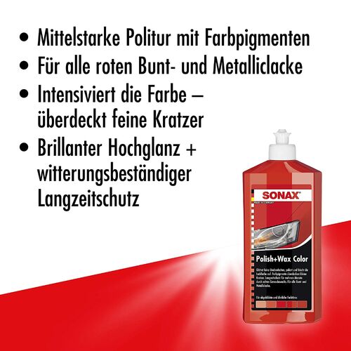 SONAX Polish +Wax Color красный полироль тефлон с воском 250 мл, Цвет: Красный, Количество: 250 мл, изображение 5