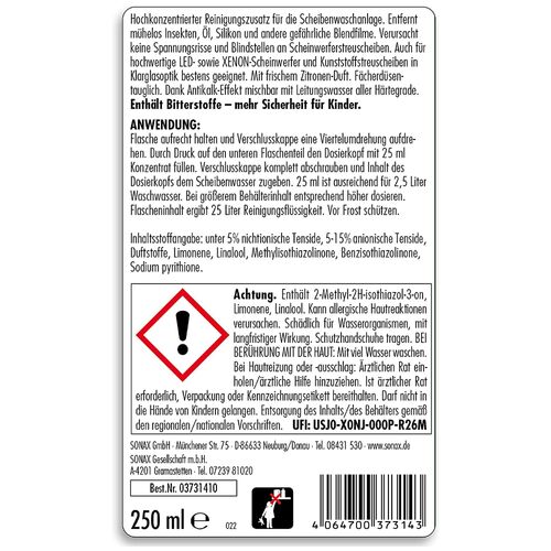 SONAX Clear View 1:100 Lemon Fresh концентрат омывателя летний (лимон) 250 мл, изображение 6