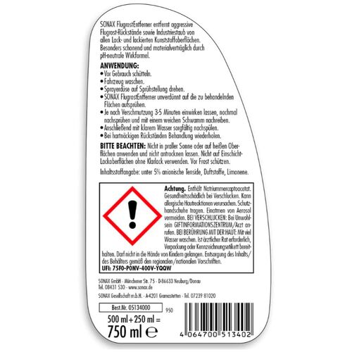 SONAX Flugrost Entferner преобразователь и очиститель ржавчины 750 мл, Количество: 750 мл, изображение 5