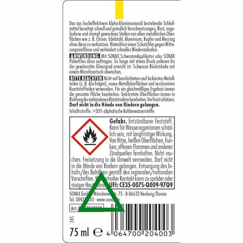 SONAX Metal Polish очиститель-полироль для металлов 75 мл, изображение 2