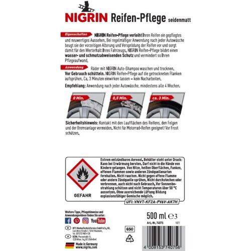 NIGRIN Reifen-Pflege пенный чернитель протектант для покрышек 500 мл, изображение 2