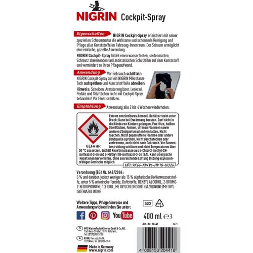 NIGRIN Cockpit-Spray Cedar & Musk пенный 45-дневный очиститель протектант для пластика кедр и муск 400 мл, изображение 5