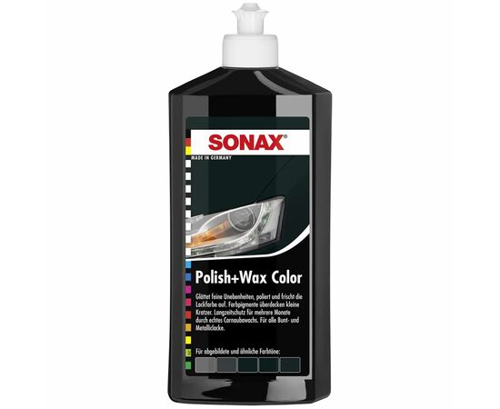 SONAX Polish +Wax Color чорний поліроль тефлон з воском 500 мл, Колір: Чорний, Обʼєм: 500 мл