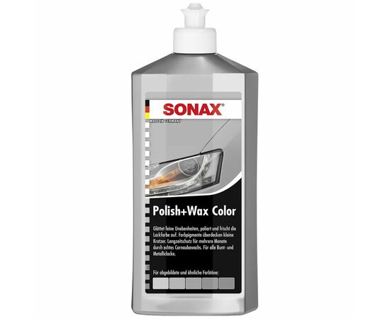 SONAX Polish +Wax Color сірий (сріблястий) поліроль тефлон з воском 250 мл, Колір: Сірий, Обʼєм: 250 мл