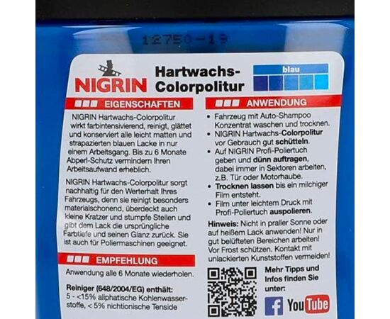NIGRIN Hartwachs-Colorpolitur Blau синий одношаговый полироль с PTFE (Германия) 300 мл, изображение 4