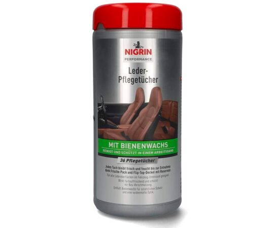 NIGRIN Performance Leder-Pflegetücher mit Bienenwachs серветки для шкіри авто (очищення та захист) 36 шт