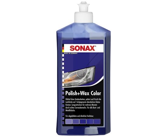 SONAX Polish +Wax Color синій поліроль тефлон з воском 500 мл, Колір: Синій, Обʼєм: 500 мл
