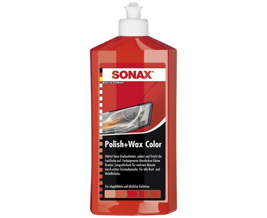 SONAX Polish +Wax Color червоний поліроль тефлон з воском 500 мл, Колір: Червоний, Обʼєм: 500 мл