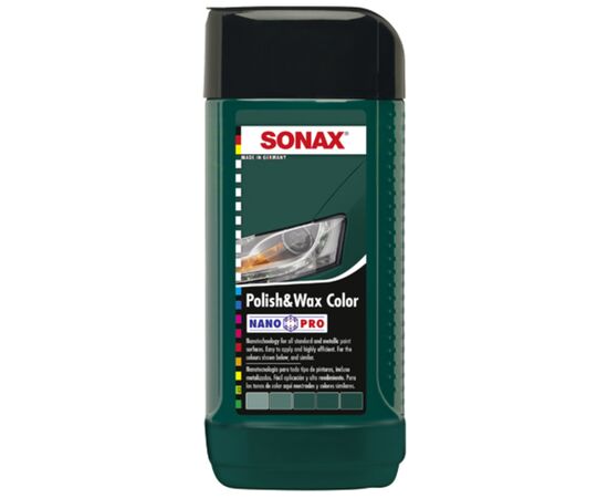 SONAX Polish +Wax Color зелений поліроль тефлон з воском 250 мл, Колір: Зелений, Обʼєм: 250 мл
