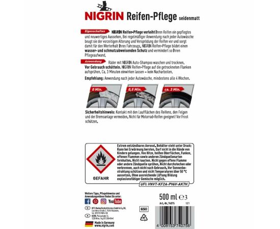 NIGRIN Reifen-Pflege пенный чернитель протектант для покрышек 500 мл, изображение 2