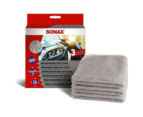 SONAX Microfaser Tuch Soft Touch набір серветок з мікрофібри 40х40 см 340 gsm 3 шт