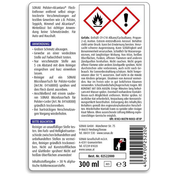 SONAX XTREME Polster + Alcantara Fleckentferner суха хімчистка тканини та алькантари 300 мл, зображення 5