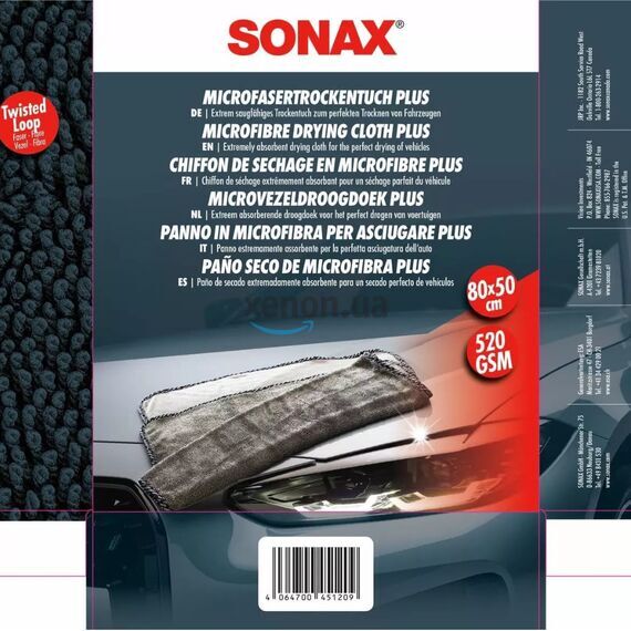 SONAX Microfaser Trocken Tuch Plus полотенце из микрофибры 80х50 см 520 gsm, изображение 3