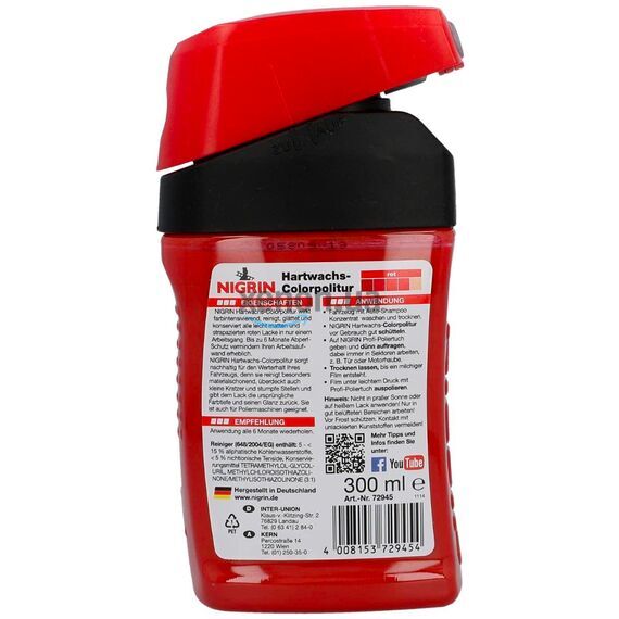 NIGRIN Hartwachs-Colorpolitur Rot красный одношаговый полироль с PTFE 300 мл, Цвет: Красный, Объем: 300 мл, изображение 2