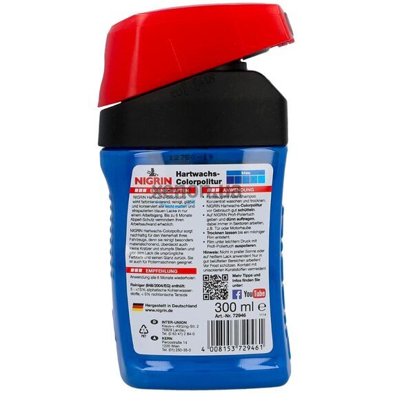 NIGRIN Hartwachs-Colorpolitur Blau синий одношаговый полироль с PTFE 300 мл, Цвет: Синий, Объем: 300 мл, изображение 2