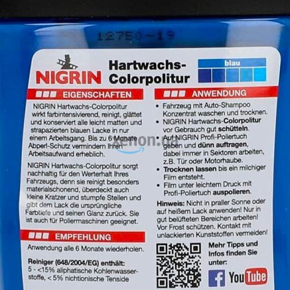 NIGRIN Hartwachs-Colorpolitur Blau синий одношаговый полироль с PTFE 300 мл, Цвет: Синий, Объем: 300 мл, изображение 4