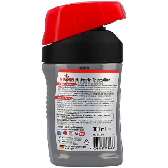 NIGRIN Hartwachs-Colorpolitur Silber сірий (сріблястий) однокроковий поліроль з PTFE 300 мл, Колір: Сірий, Обʼєм: 300 мл, зображення 2