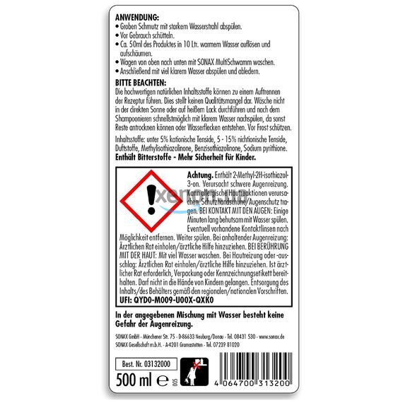 SONAX Wash & Wax автошампунь із воском 500 мл, Обʼєм: 500 мл, Запах: Без запаху, зображення 4