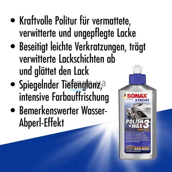SONAX XTREME Polish + Wax 3 Hybrid NPT очищающий полироль с воском 250 мл, Объем: 250 мл, изображение 6