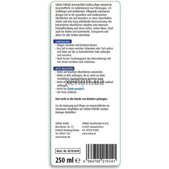 SONAX XTREME Knuststoff Gel (Plastic Restorer) гель для ухода за пластиком автомобиля 250 мл, изображение 5
