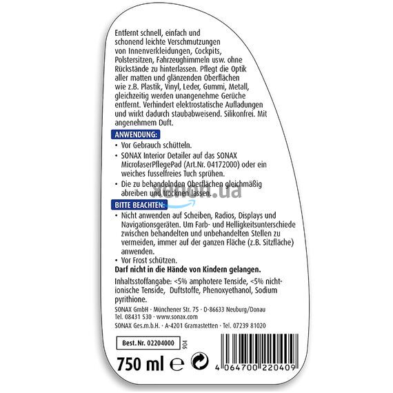SONAX XTREME Interior Detailer універсальний діток інтер'єру 750 мл, зображення 5